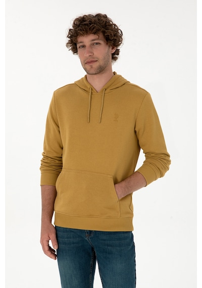 U.S. Polo Assn. Erkek Regular Fit Kapüşonlu Hardal Basic Sweatshirt 50313720-VR151
