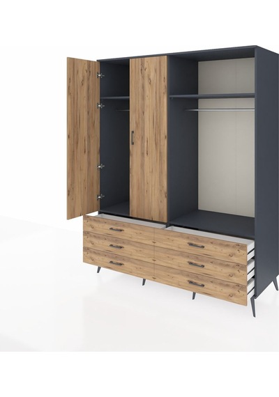 Kronos Gardrop 4 Raflı 6 Çekmeceli 2 Askılı 176x59x221 Antrasit-çam Çam Kronos Gardrop 4 Raflı 6 Çekmeceli 2 Askılı 176x59x221 Antrasit-çam Çam