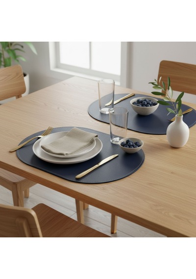 2 Adet Çift Yüz Kenar Dikişli Deri Tam Oval Amerikan Servis Supla 33x44 cm-Kolay Silinebilir Supla
