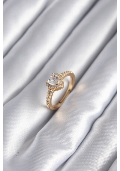 Pirinç Gold Renk Zirkon Taşlı Kalp Charm Model Kadın Yüzük Diğer 42596910