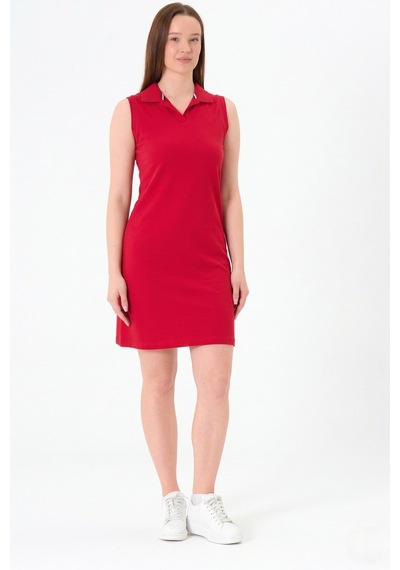 Sortie Collection Polo Yaka Kolsuz Spor Mini Elbise Kırmızı