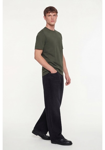 Sabri Özel Erkek Koyu Yeşil Normal Kesim Regular FitPamuk Dokuma Bisiklet Yaka Basic T-shirt