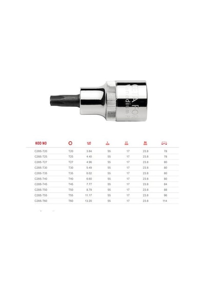 Ceta Form T50 Kısa Tip 1/2'' Torx Uçlu Lokma C28s-t50