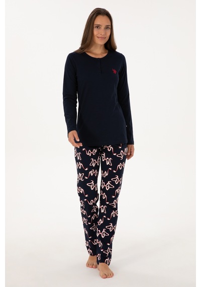 U.S. Polo Assn. Kadın Lacivert Yılbaşı Temalı Pijama Takımı 50318894-VR033