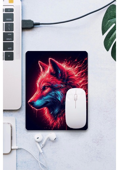 Sonictouch Kırmızı Neon Kurt Pürüzsüz Yüzey Kaymaz Taban Dikişsiz Kenar Gamer Oyuncu Mouse Pad 19x23 Mousepad
