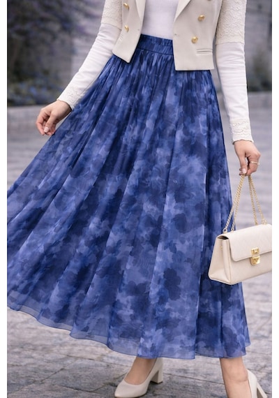 Hira Life Fashion Asimetrik Kesim Etnik Desen Ve Beli Lastikli İçi Astarlı Tül Etek Mavi Mavi Hira Life Fashion Asimetrik Kesim Etnik Desen Ve Beli Lastikli İçi Astarlı Tül Etek Mavi Mavi