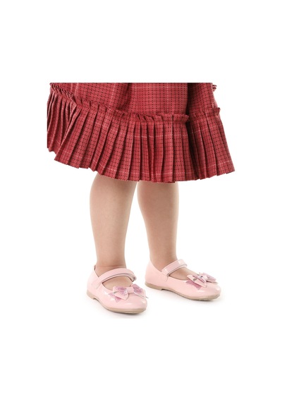 Kiko Kids Cırtlı Kum Sim Fiyonklu Kız Çocuk Babet Ayakkabı Ege 202 Rugan Pembe