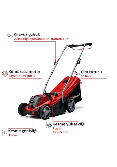Einhell GE-CM 18/33 Li, Akülü Çim Biçme Makinesi Seti (4,0 Ah Akü ve Şarj Cihazı Dahildir)