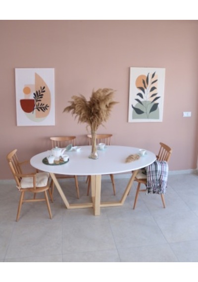 BEYAZ Oval Yemek Masası, Modern MDF  Yemek Masası, Toplantı Masas