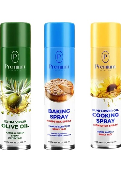 Premium Sprey Yağ Serisi, Zeytinyağı, Ayçiçek Yağı Ve Hamur İşleri İçin Bitkisel Yağ, 250 Ml Sprey Şişelerde