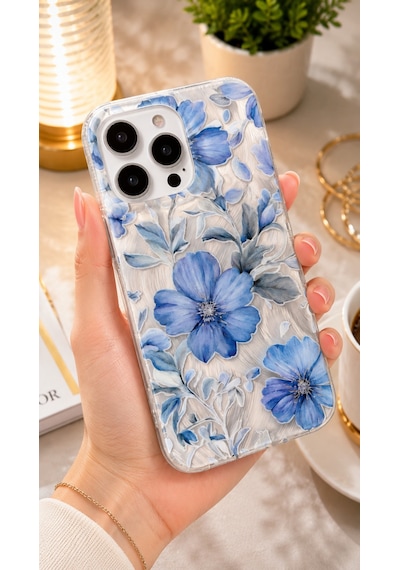 İphone 16 Pro Uyumlu - Aurora Parlak Tüy Desenli Gümüş Koruyucu Silikon Telefon Kılıfı Lacivert