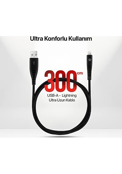 By Usb-a - Lightning 2a Şarj Kablosu 300cm-siyah - 3dk37s