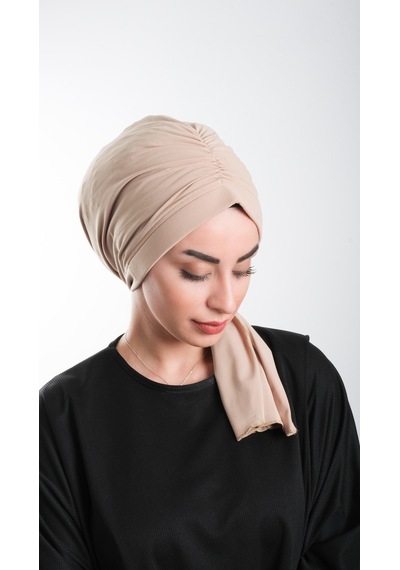 Hürrem Bone Sütlü Kahve Pratik Hazır Geçmeli Tesettür Bone Kesik Elyaf Sade 2111 26 Sütlü Kahve