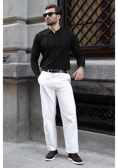 Madmext Siyah Regular Fit Polo Yaka Triko Erkek Kazak E7509