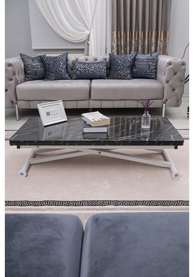 Home Üst Tabla Mdf Siyah Mermer Oval Köşe Alt Beyaz