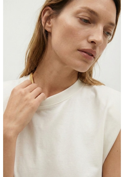 Elemge %100 Pamuk Süprem Tok Kumaş Kadın Oversize Ekru T-shirt Geniş Omuzlu Dökümlü Kolsuz Bol Kalıp