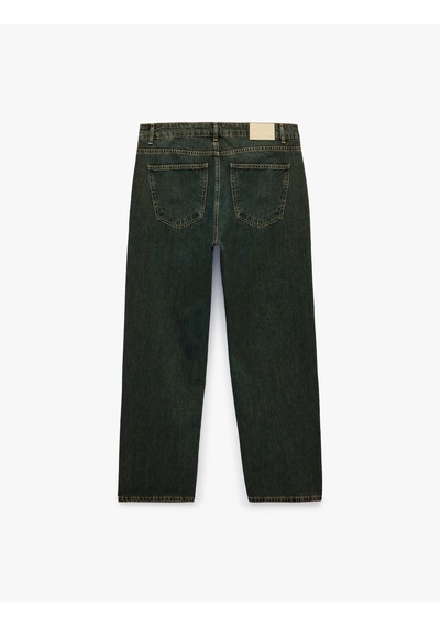 Koton Pamuklu Düz Paça Vintage Straight Fit Jean Pantolon Petrol 7wam40167nd