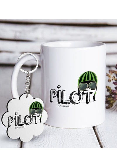 Kişiye Özel Mesleki Pilot Beyaz Kupa Ve Anahtarlık Seti