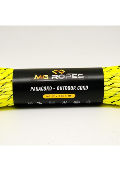 Mg Ropes Polyester Paracord İp 4 Mm Neon Sarı Desen 30 Metre Sarı