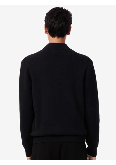 Lacoste Erkek Classic Fit Fermuarlı Kolej Yaka Pamuklu Yünlü Kalın Hırka Siyah Siyah