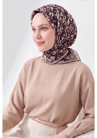 Silk Home Mini Floral Desen Soft Pamuk Eşarp Siyah