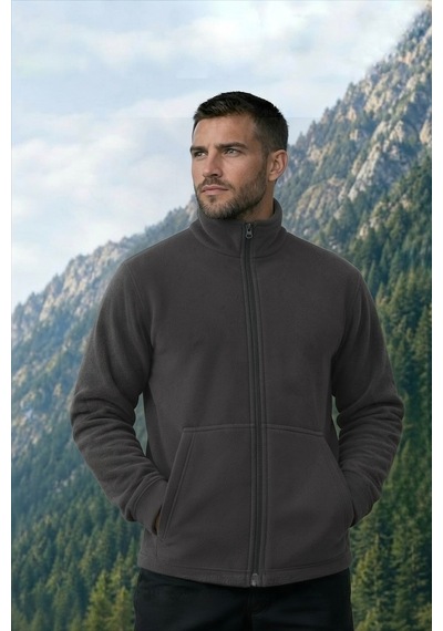 Givoria Erkek Kışlık Fermuarlı Cepli Polar Hırka Outdoor Füme Füme