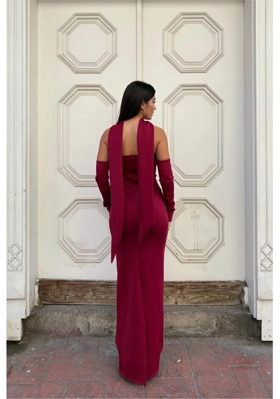 Alfa Aksesuar 03 Scuba Balık Esnek Abiye Elbise Straplez Kesim Kumaş Bordo