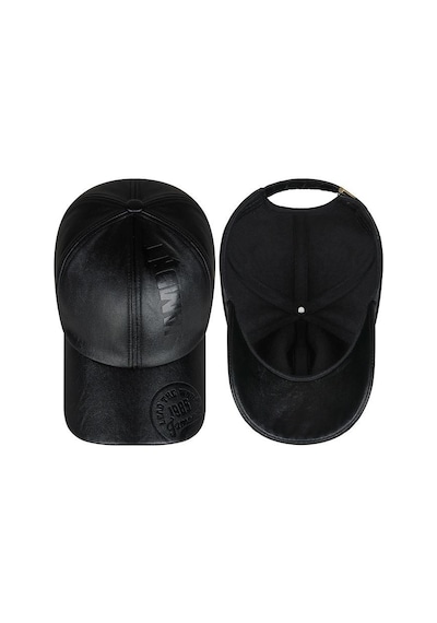 Valkyrie Erkek Siyah Deri Şapka Kavisli Siperlikli Ayarlanabilir Spor Günlük Baseball Cap