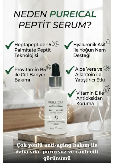 Pureical Peptit Serum, Kırışıklık Karşıtı, Anti Aging Cilt Sıkılaştırıcı Serum30 Ml