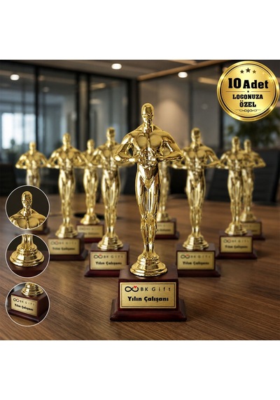 Logonuza Özel 10 Adet 18 Cm Mesajlı Ve İsim Baskılı Kurumsal Oscar Ödülü