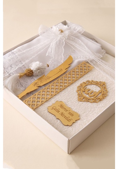 Çeyizlik Kişiye Özel 5 Parça Gelin Bohçası Seti İğne Oyalı Örtü Seccade Hediyelik Set Beyaz