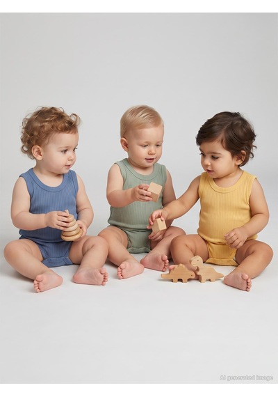 Minidamla Baby Minidamla Askılı Basic 3'lü Set 1-18 Ay Çıtçıtlı Badi - Mavi Koyu Mavi