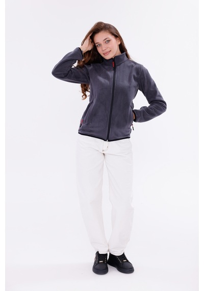 Monox Kadın Slim Fit Tam Fermuarlı Polar Ceket Füme
