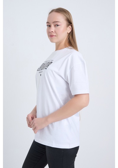 Kadın Oversize Baskılı T-shirt Beyaz California Beyaz