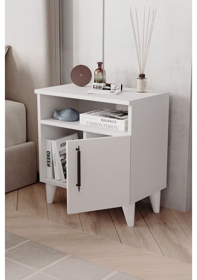 Enda Home Kommen Kapaklı 2 Bölmeli Komodin Yan Sehpa Beyaz