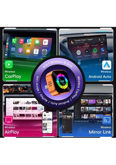 Lexroo 4-in-1 Kablosuz Araç Ekran Yanstıcı Ve Carplay Ve Android Auto Adaptörü Kablosuz Dönüştürücü Diğer