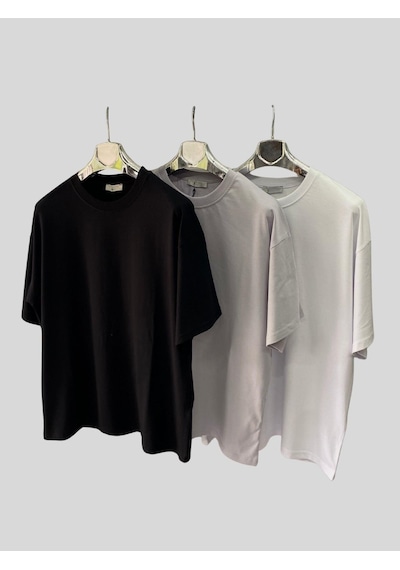 Kadın/erkek Unisex Oversize 3'lü T-shirt Gri