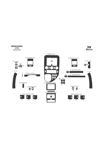Mercedes Vito Caravan Torpido Kaplama 1999-2004 39 Parça Karbon