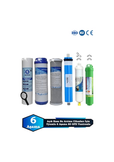 Sumarkt Açık Kasa Su Arıtma Cihazı Uyumlu 6 Aşama Cift Karbonlu 80 Gpd Vontron Alkalinli Filtre Bakım Seti