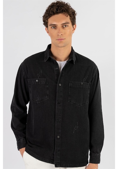 Tudors Relax Fıt Rahat Kalıp Uzun Kol Metal Düğme Çift Cep Eskitmeli Siyah Denim Erkek Gömlek-24646 Siyah Tudors Relax Fıt Rahat Kalıp Uzun Kol Metal Düğme Çift Cep Eskitmeli Siyah Denim Erkek Gömlek-24646 Siyah
