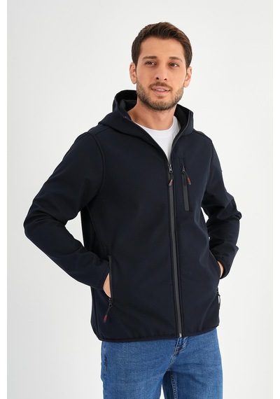 Alexander Gardi Alexandergardı Fermuarlı İçi Polarlı Su İtici Softshell Kumaş Kapüşonlu Mont E24-mnt-01 Lacivert