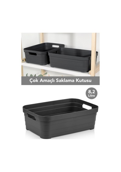 1 Adet Dekoratif Piramit Saklama Kutusu - Dolap İçi Düzenleyici Organizer Kutu 8,2 Litre Antrasit Antrasit