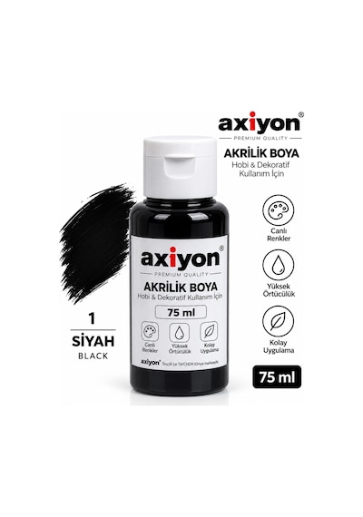 Axiyon Art Akrilik Boya 75 Ml Siyah 2'li Paket Su Bazlı Hobi Ve Dekoratif Boya