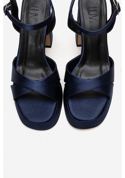 Luvishoes Lello Lacivert Saten Kadın Platform Topuklu Ayakkabı