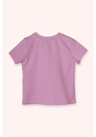 Panço Kız Çocuk Çiçek Motifli T-shirt Pembe