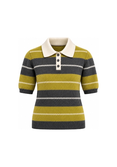 Laluvia Olive Polo Yaka Kısa Kollu Triko Kazak - 1289