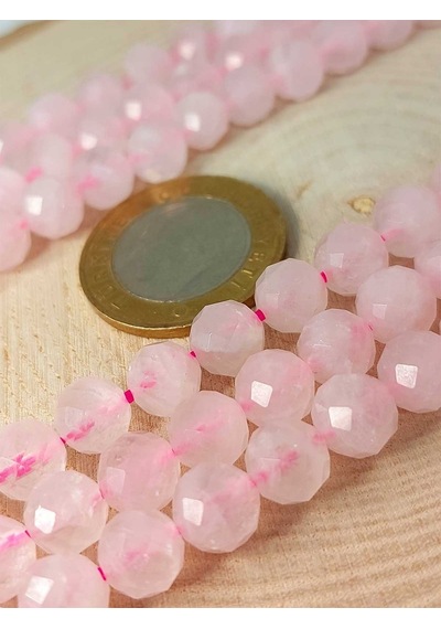 Pembe Kuvars Taşı Faset Kesim Kolye 8mm Sabit Klipsli