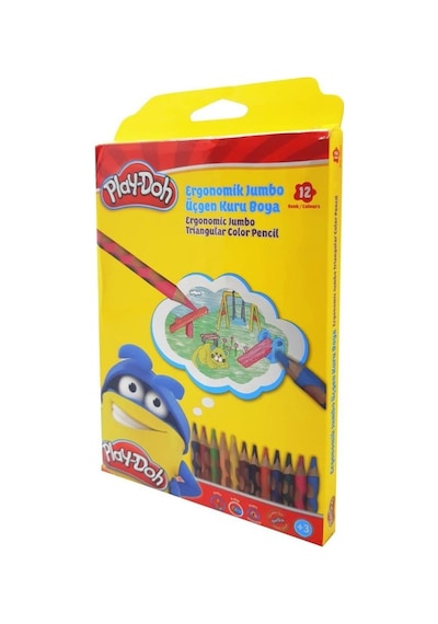 Playdoh Oluklu Ergonomik Jumbo Üçgen Kuru Boya 12 Renk Play-Ku027