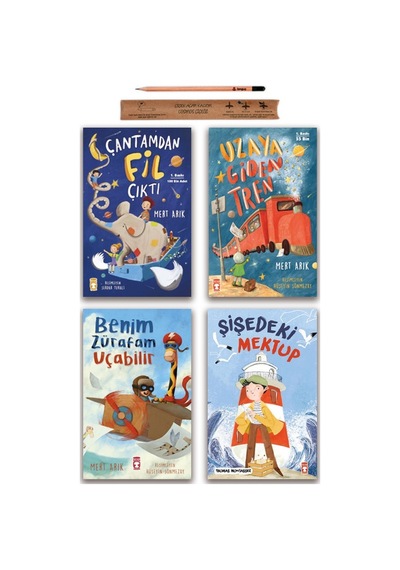 Timaş Çocuk Çantamdan Fil Çıktı - Uzaya Giden Tren - Benim Zürafam Uçabilir - Şişedeki Mektup Set 4 Kitap