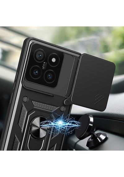 Xiaomi 14t Pro Kılıf Sürgülü Tank Zırh Yüzüklü Mıknatıslı Standlı Kapak S-vega